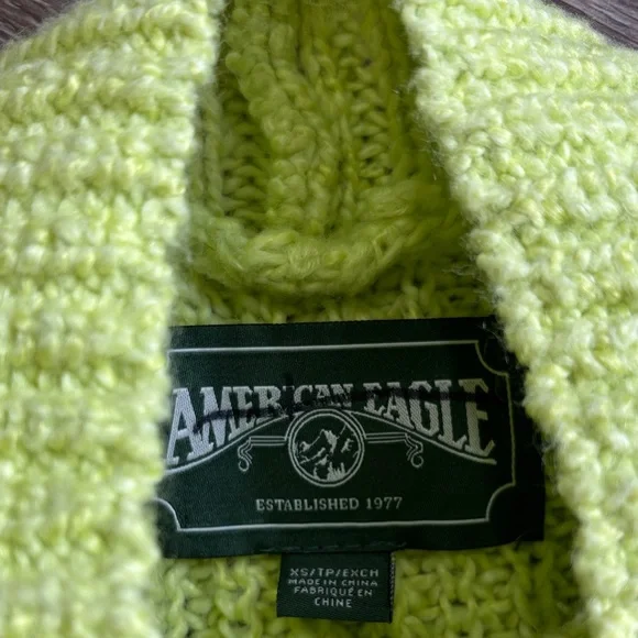 American Eagle Outfitters Neon Lime Cable Knit Mock Neck Sweater - Picture 2 of 4